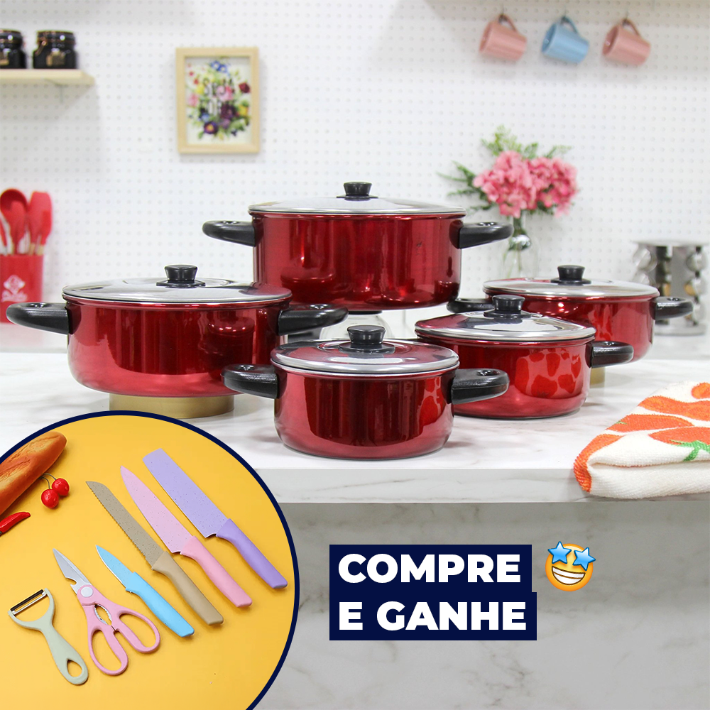 COMPRE Conjunto de Caçarolas e GANHE Jogo com 6 Facas Coloridas