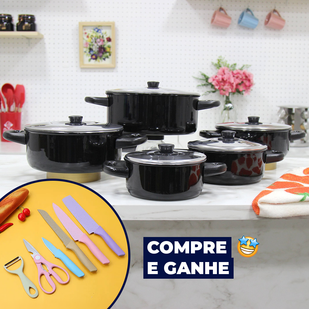 COMPRE Conjunto de Caçarolas e GANHE Jogo com 6 Facas Coloridas