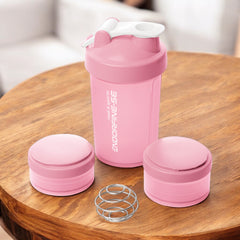 Garrafa Shaker 3 em 1 de Plástico - Rosa 650ml