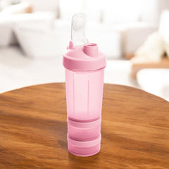 Garrafa Shaker 3 em 1 de Plástico - Rosa 650ml