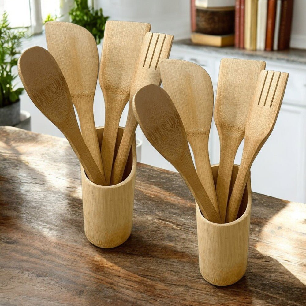 2x Kit Cozinha em Bambu com Suporte - Utensílio de Cozinha VDHB00815