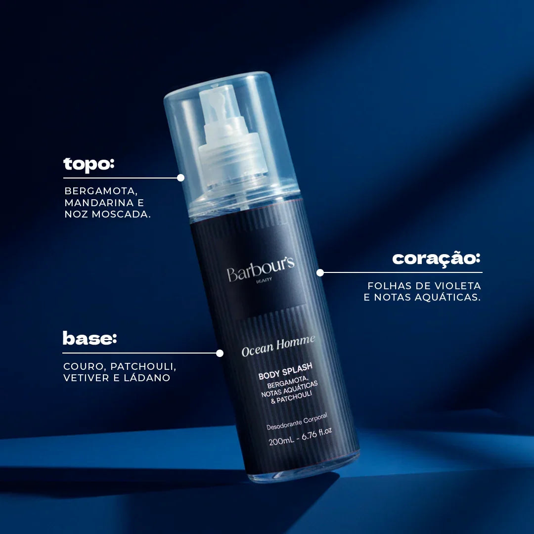 Kit 6 Body Splash Desodorante Colônia 200ml - Signature Homme, Midnight Homme, Urban Homme, Ocean Homme, Seduction Homme e Bold Homme