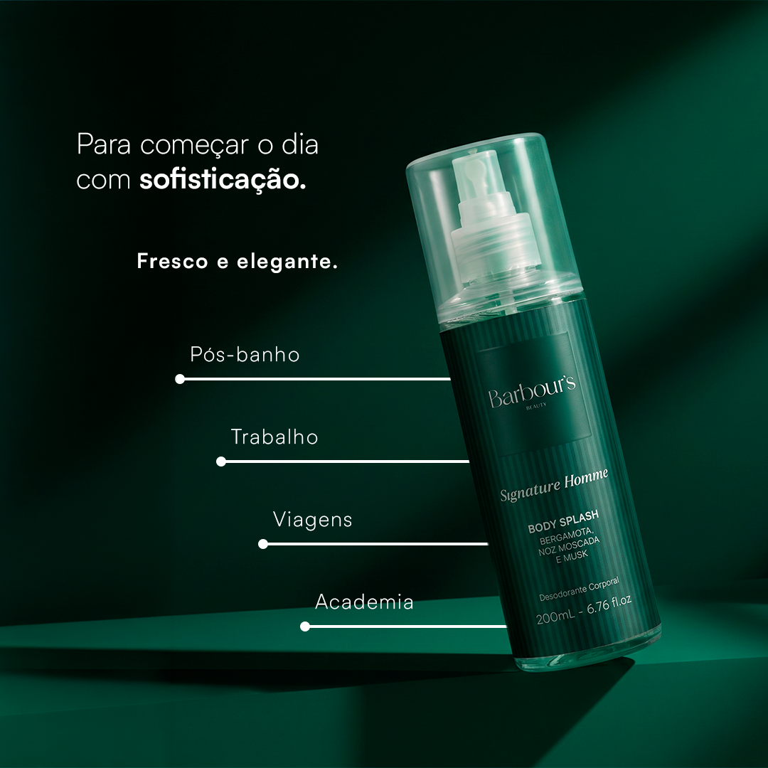 Kit 6 Body Splash Desodorante Colônia 200ml - Signature Homme, Midnight Homme, Urban Homme, Ocean Homme, Seduction Homme e Bold Homme