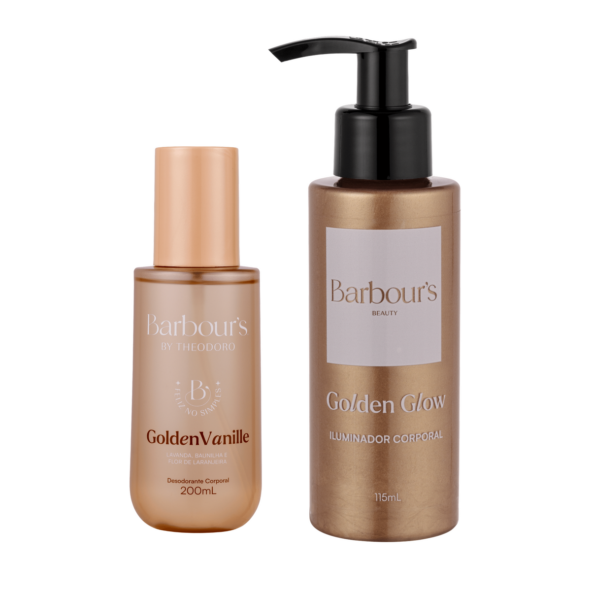 Kit Body Splash Golden Vanille Feliz no Simples Barbour’s By Theodoro e Golden Glow Iluminador
