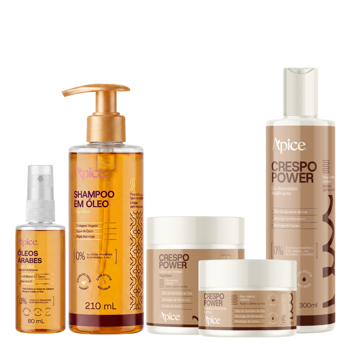 Kit Glass Crespo Power - Shampoo em Óleo, Óleo Árabe, Condicionador, Máscara e Creme