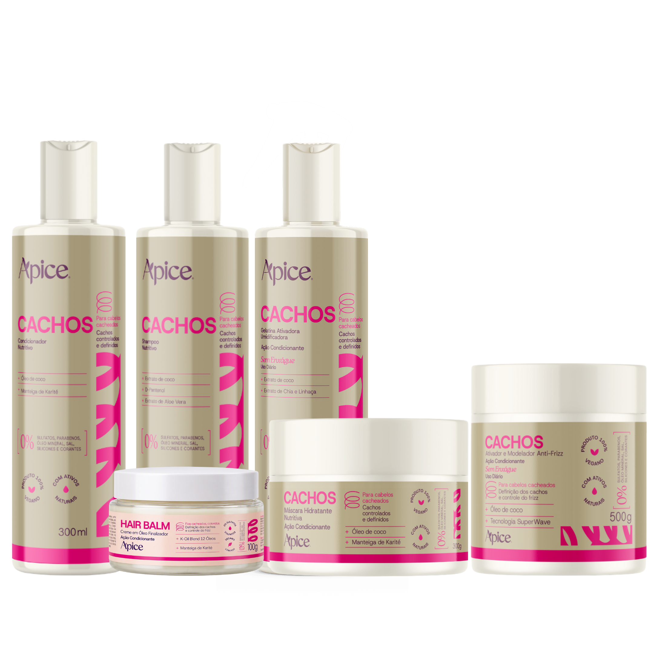 Kit Cachos Frizz Zero - Hair Balm, Shampoo, Condicionador, Ativador, Máscara e Gelatina