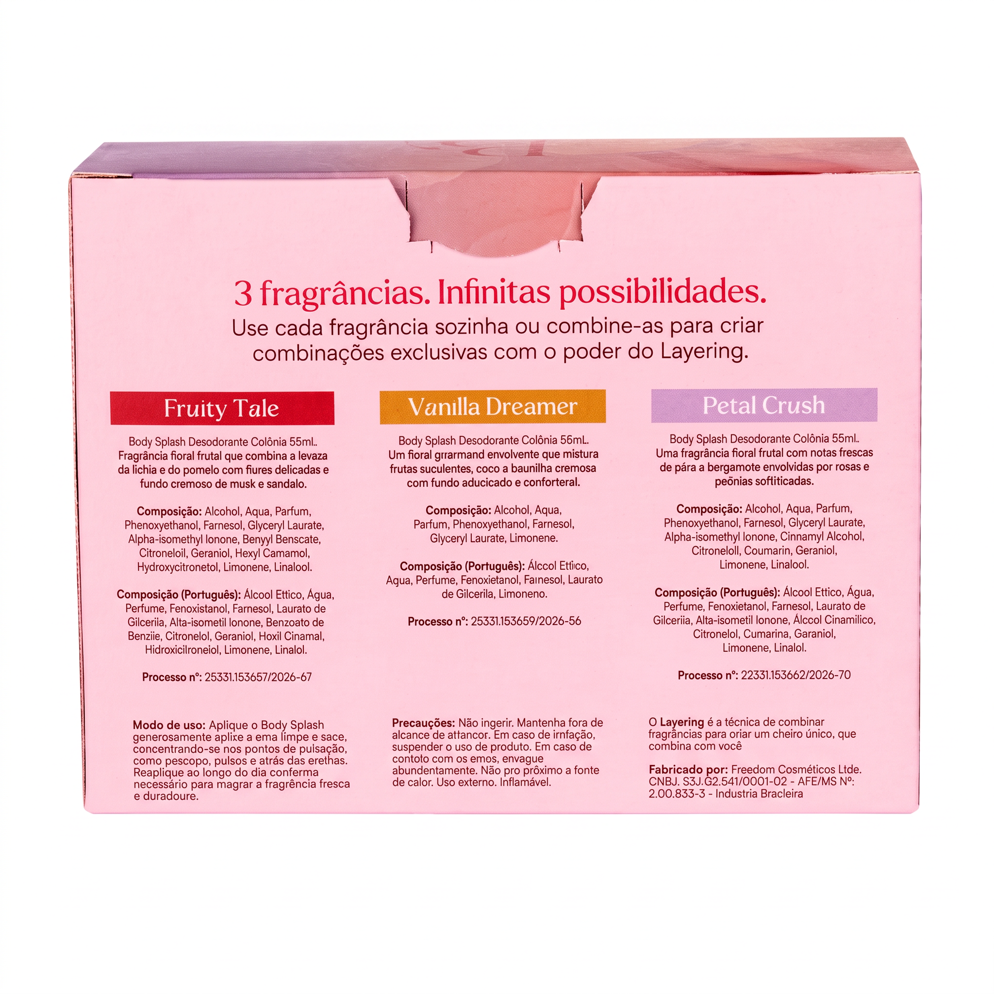 Kit Linha Layering 3 Mini Body Splashes Petal Crush, Vanilla Dreamer e Fruity Tale 55ml Cada