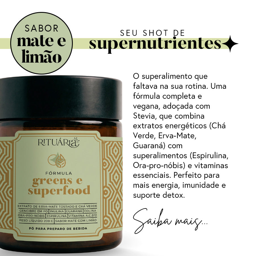 Fórmula Greens e Superfood  Sabor Maçã Verde - Fibras + Espirulina + Colina + Vitaminas