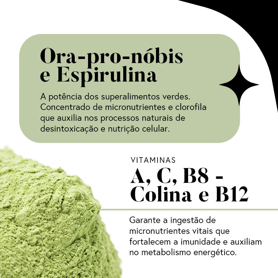 Fórmula Greens e Superfood  Sabor Maçã Verde - Fibras + Espirulina + Colina + Vitaminas