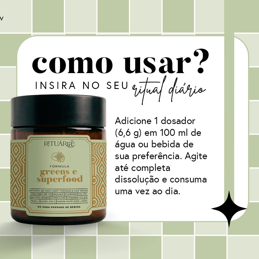 Fórmula Greens e Superfood  Sabor Maçã Verde - Fibras + Espirulina + Colina + Vitaminas