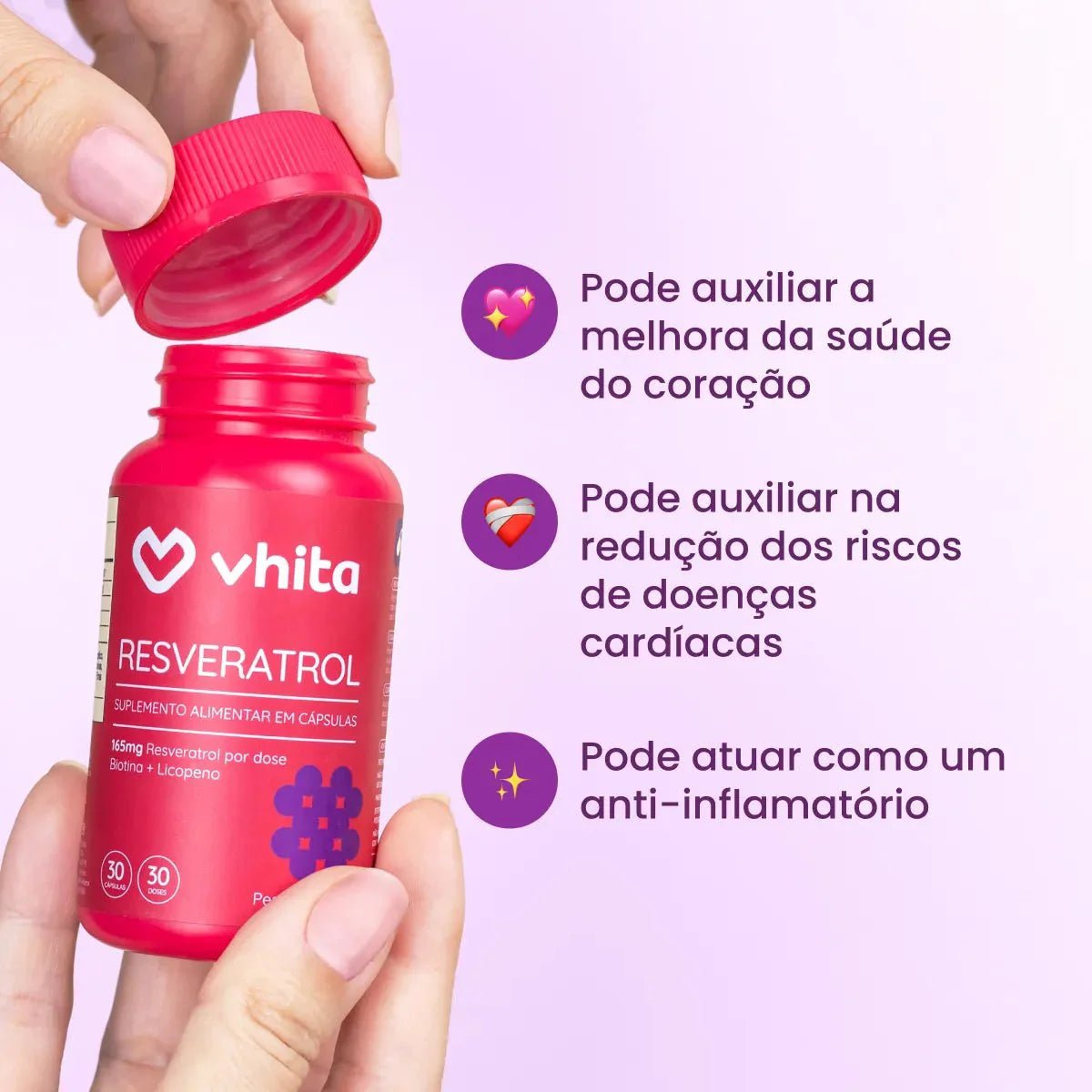 Combo 2x - Resveratrol 165mg com licopeno biotina e proantocianidinas em 1 cápsula