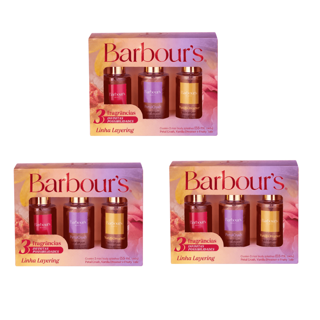 Combo 3x Kit Linha Layering 3 Mini Body Splashes Petal Crush, Vanilla Dreamer e Fruity Tale 55ml - Perfumes e Colónias 