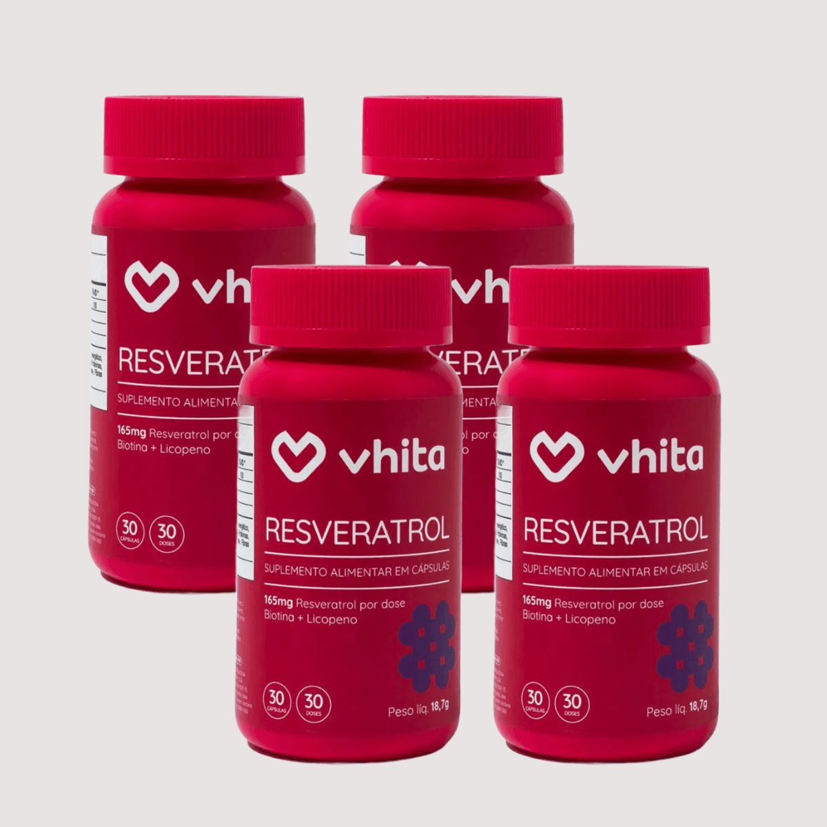 Combo 4x - Resveratrol 165mg com licopeno biotina e proantocianidinas em 1 cápsula