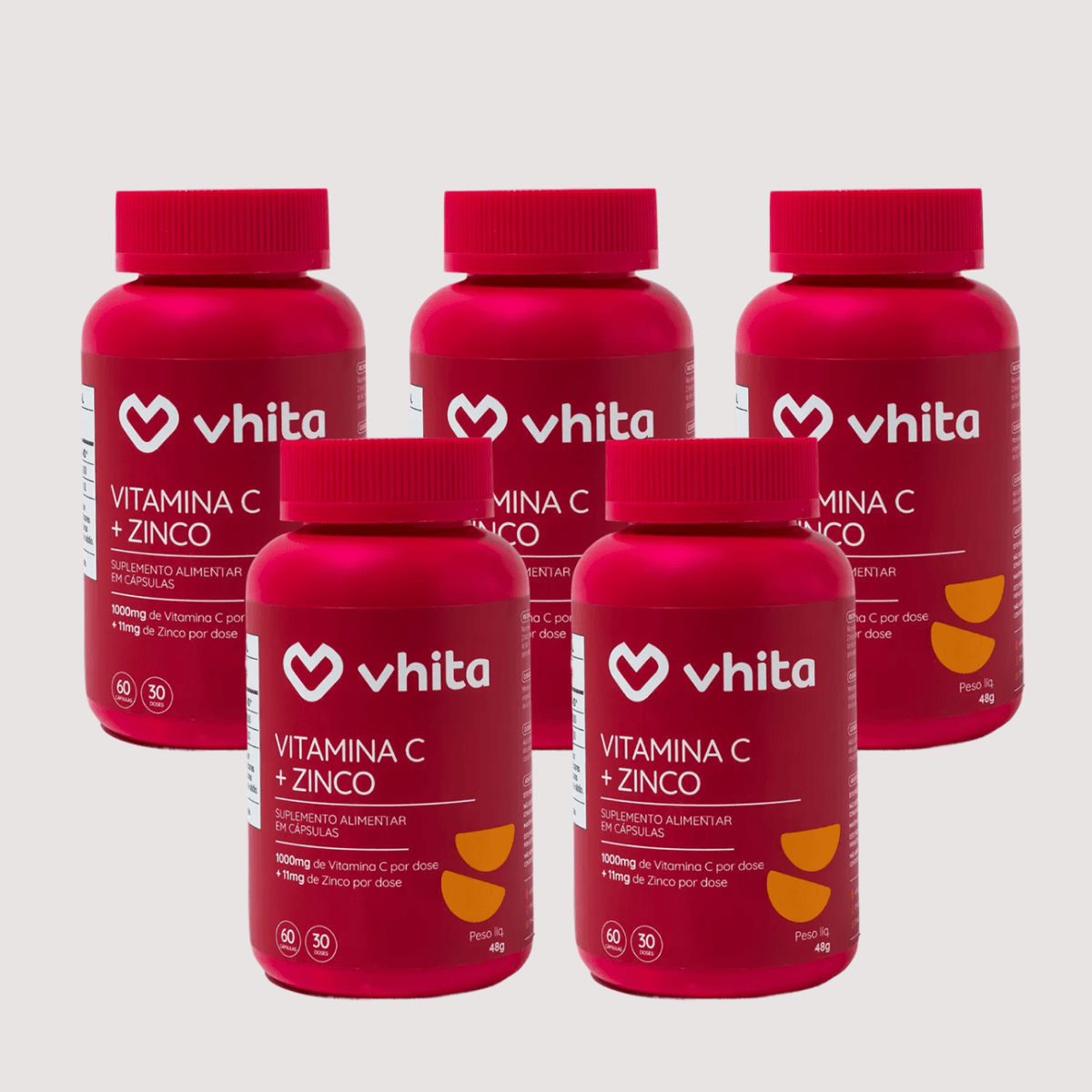 Combo 5x - Vitamina C com Zinco em cápsulas de 1000mg - Zero Calorias