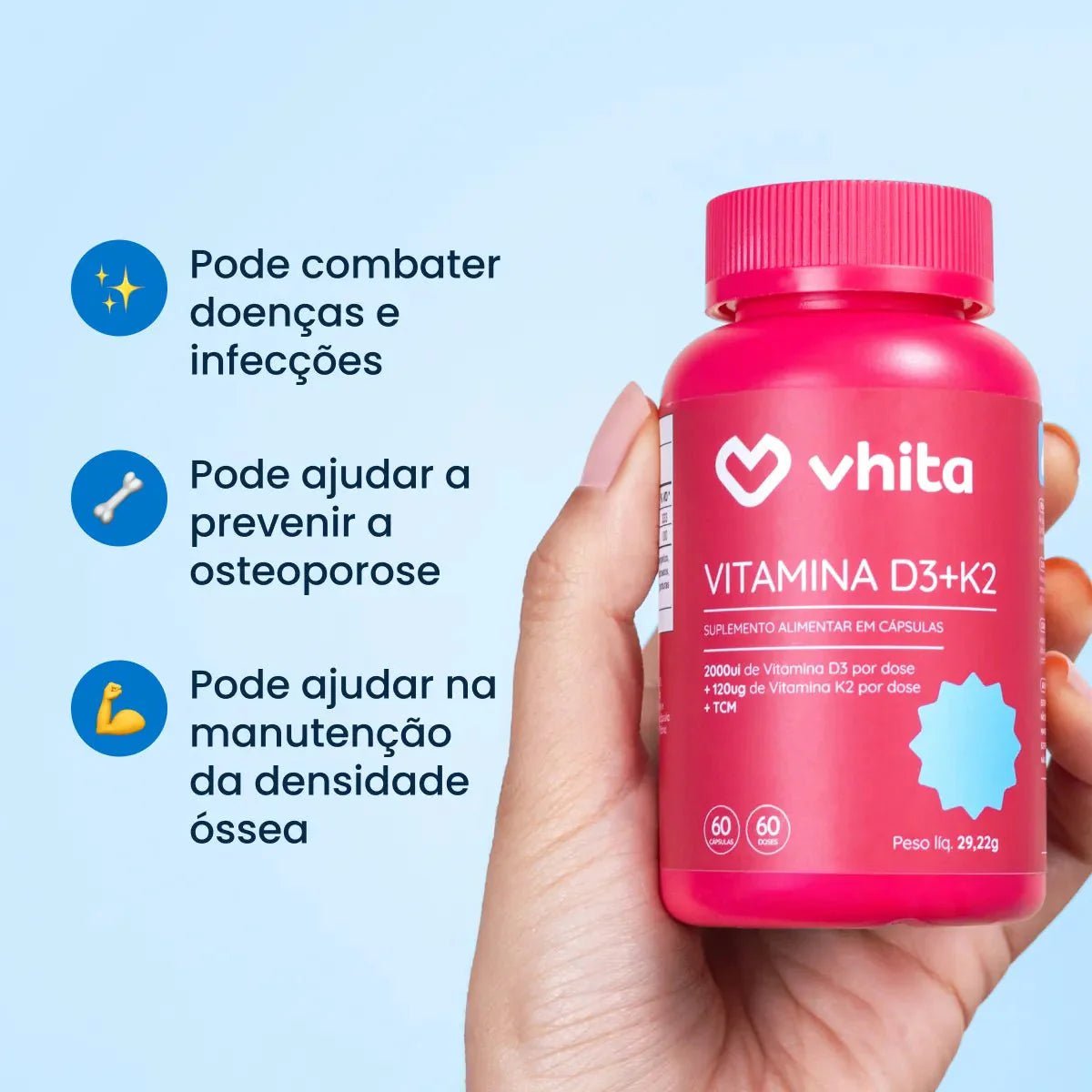 Combo 5x - Vitamina D3 2000UI com Vitamina K2 MK7