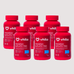 Combo 6x - Magnésio Quelato Trio 350mg | Bisglicinato, Dimalato e Taurato com Vitamina B6 (60 Cápsulas)