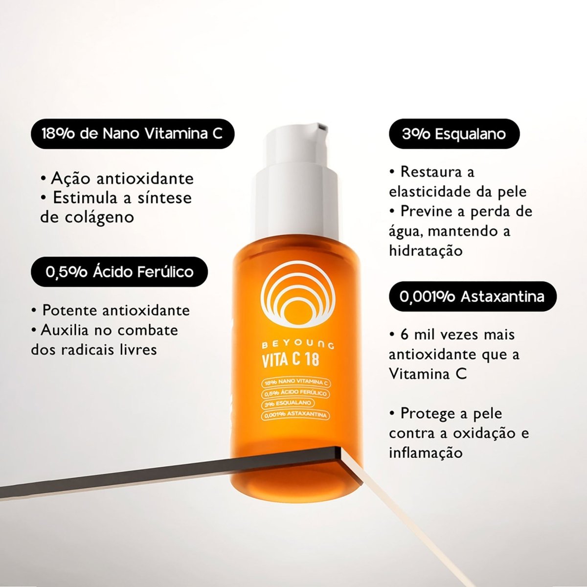 Combo Sérum Facial Antioxidante 18% Nano Vitamina C + 3% Esqualano - 3 Produtos