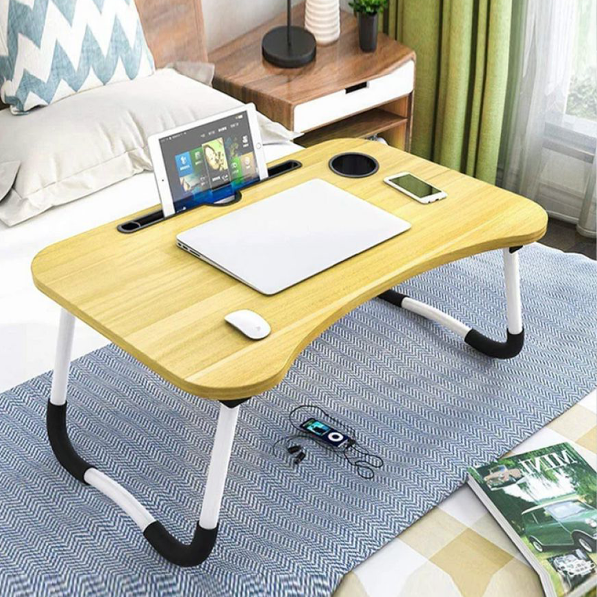 Mesa Portátil com Suporte para Copo e Tablet