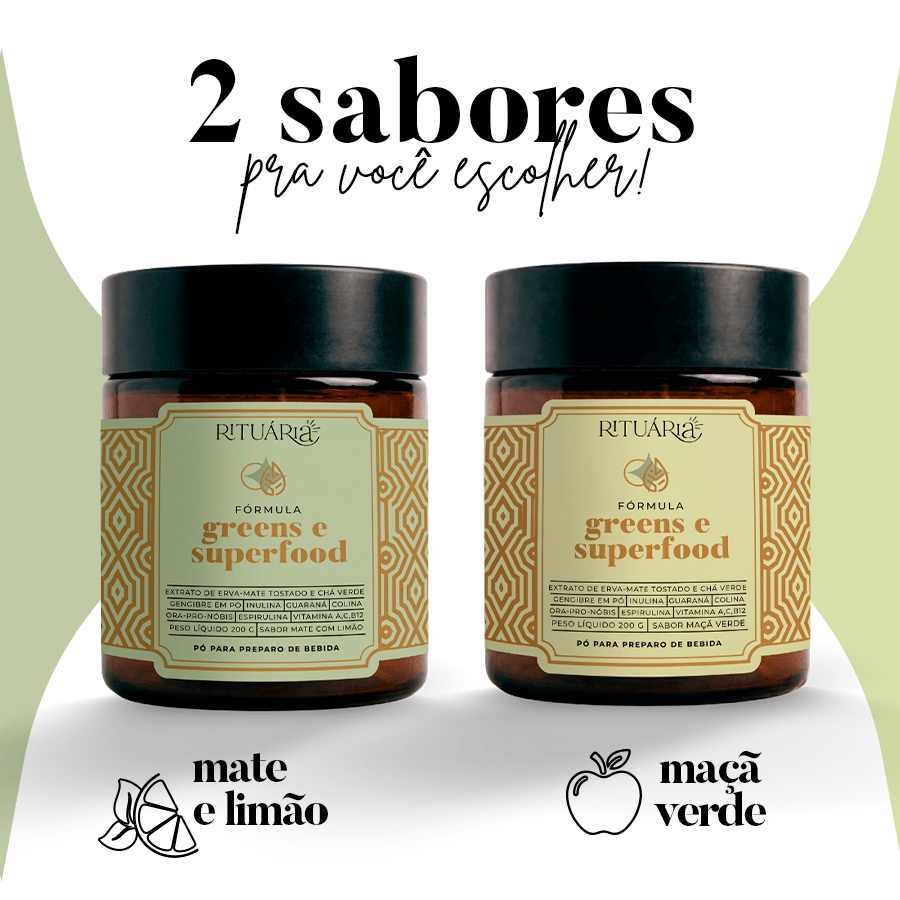 Fórmula Greens e Superfood  Sabor Mate Limão - Fibras + Espirulina + Colina + Vitaminas