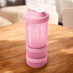 Garrafa Shaker 3 em 1 de Plástico - Rosa 650ml