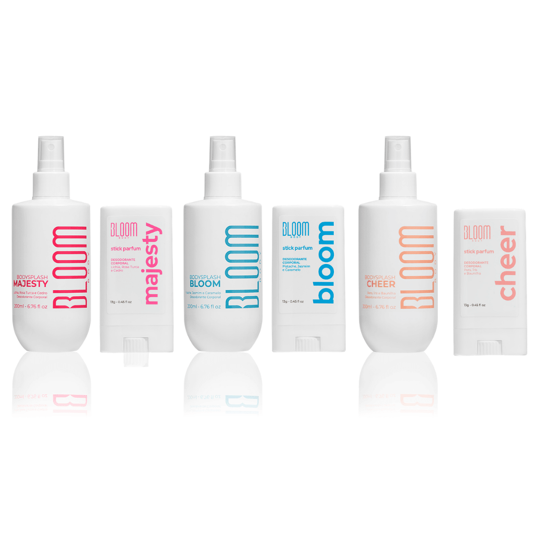 Kit 3 Body Splash + 3 Stick Provadores - Cheer, Bloom e Majesty - Perfumes e Colónias 