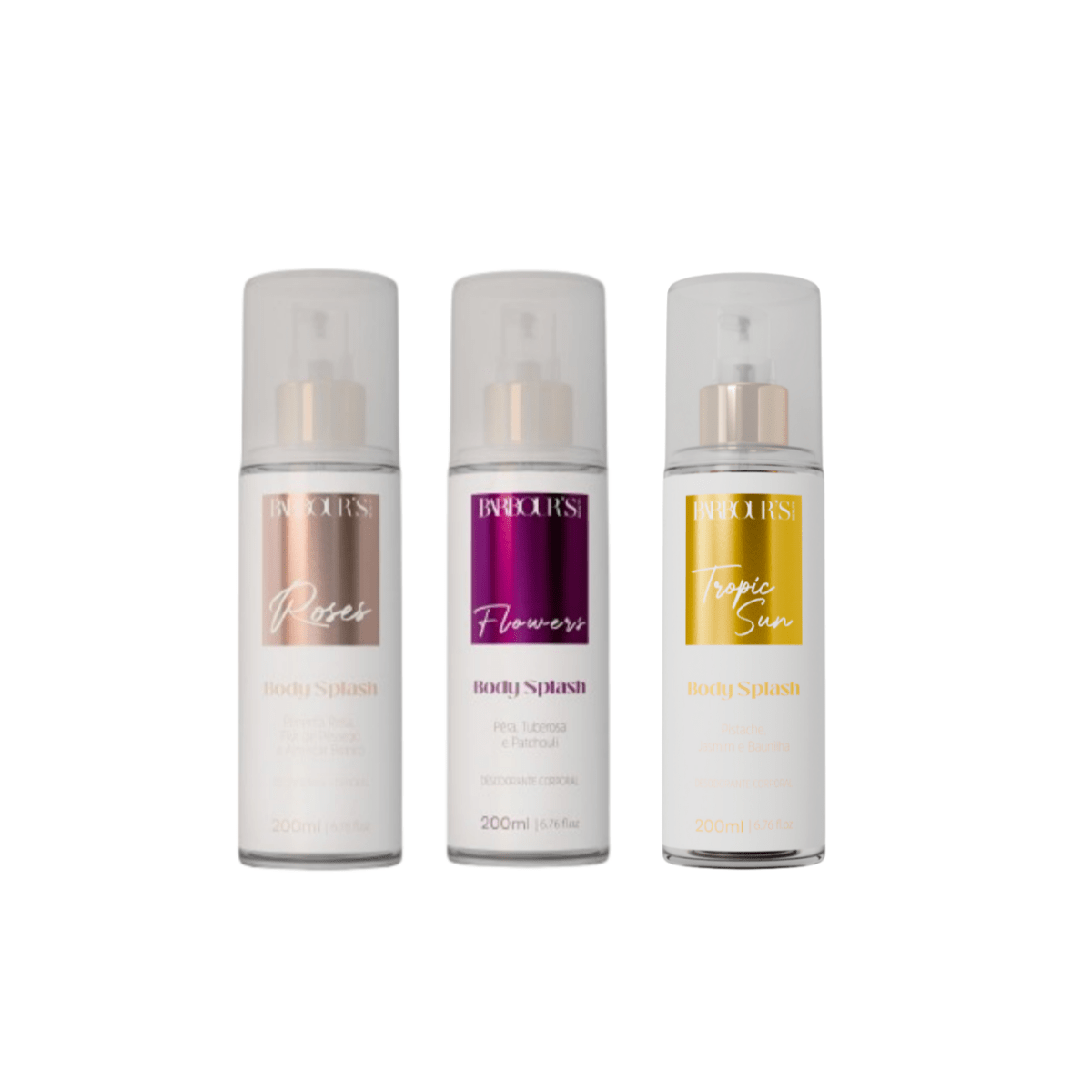 Kit 3 Body Splash Desodorante Colônia 200ml - Roses, Flowers e Tropic Sun