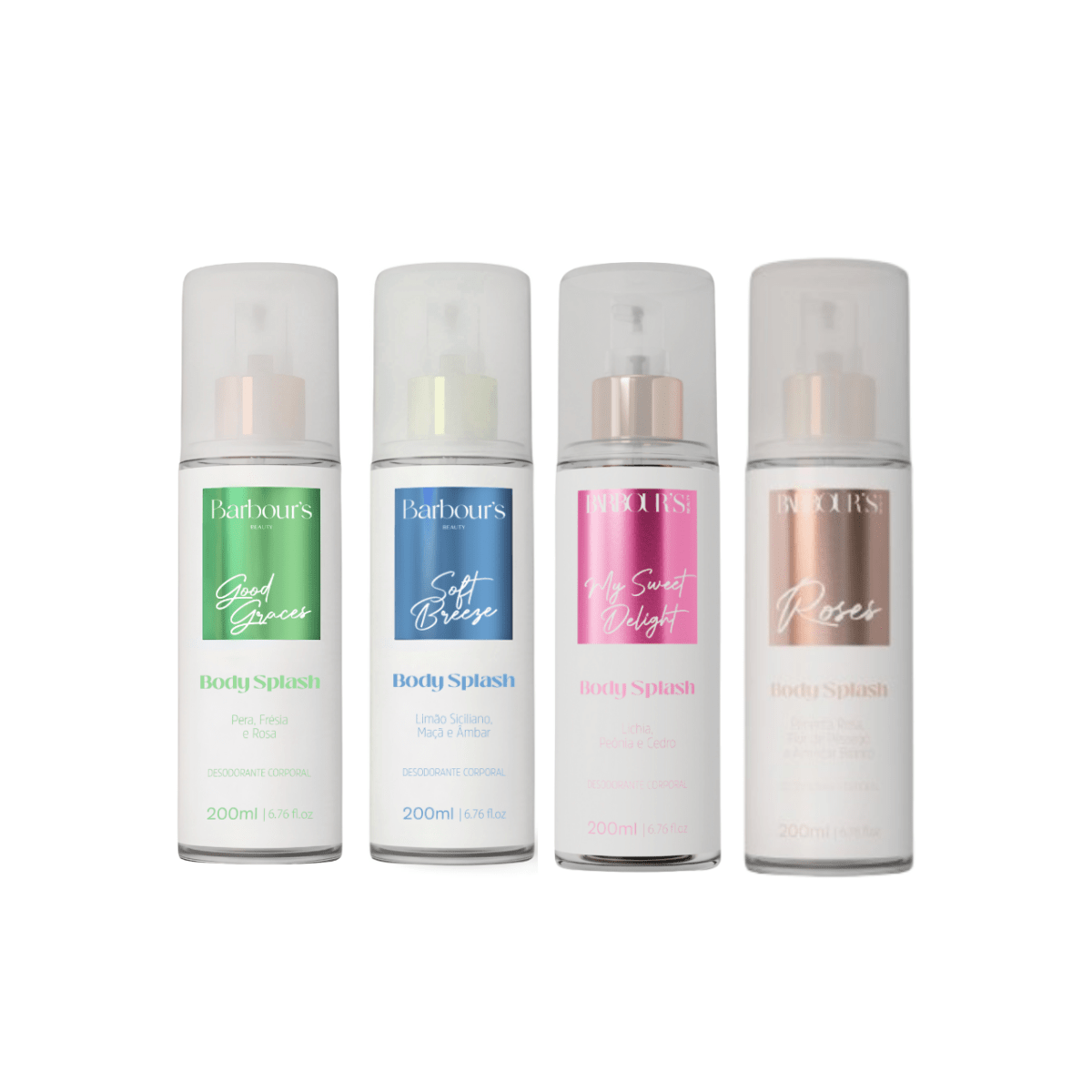 Kit 4 Body Splash Desodorante Colônia 200ml - Good Graces, Soft Breeze, My Sweet Delight e Roses