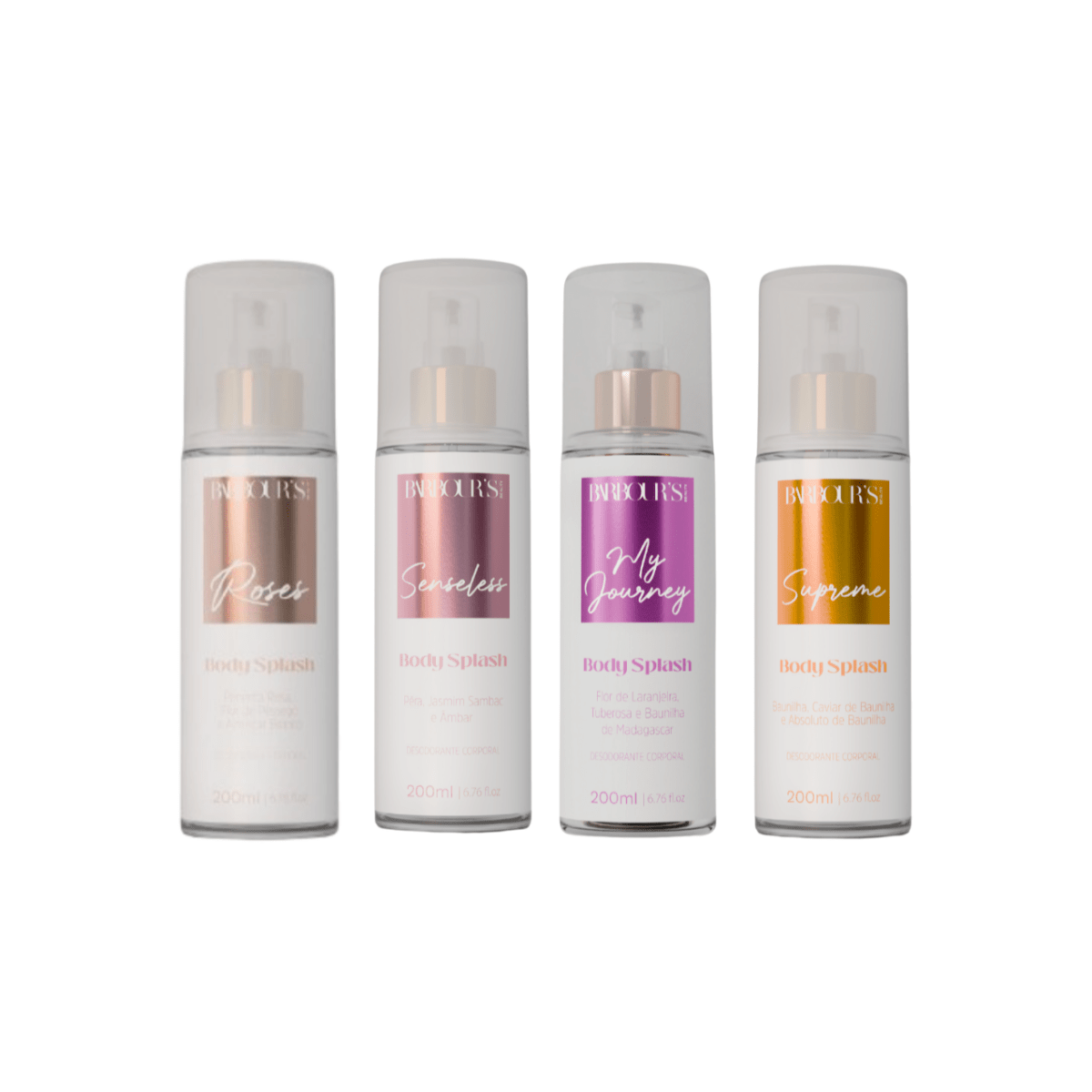 Kit 4 Body Splash Desodorante Colônia 200ml - Roses, My Journey, Senseless e Supreme - 20210