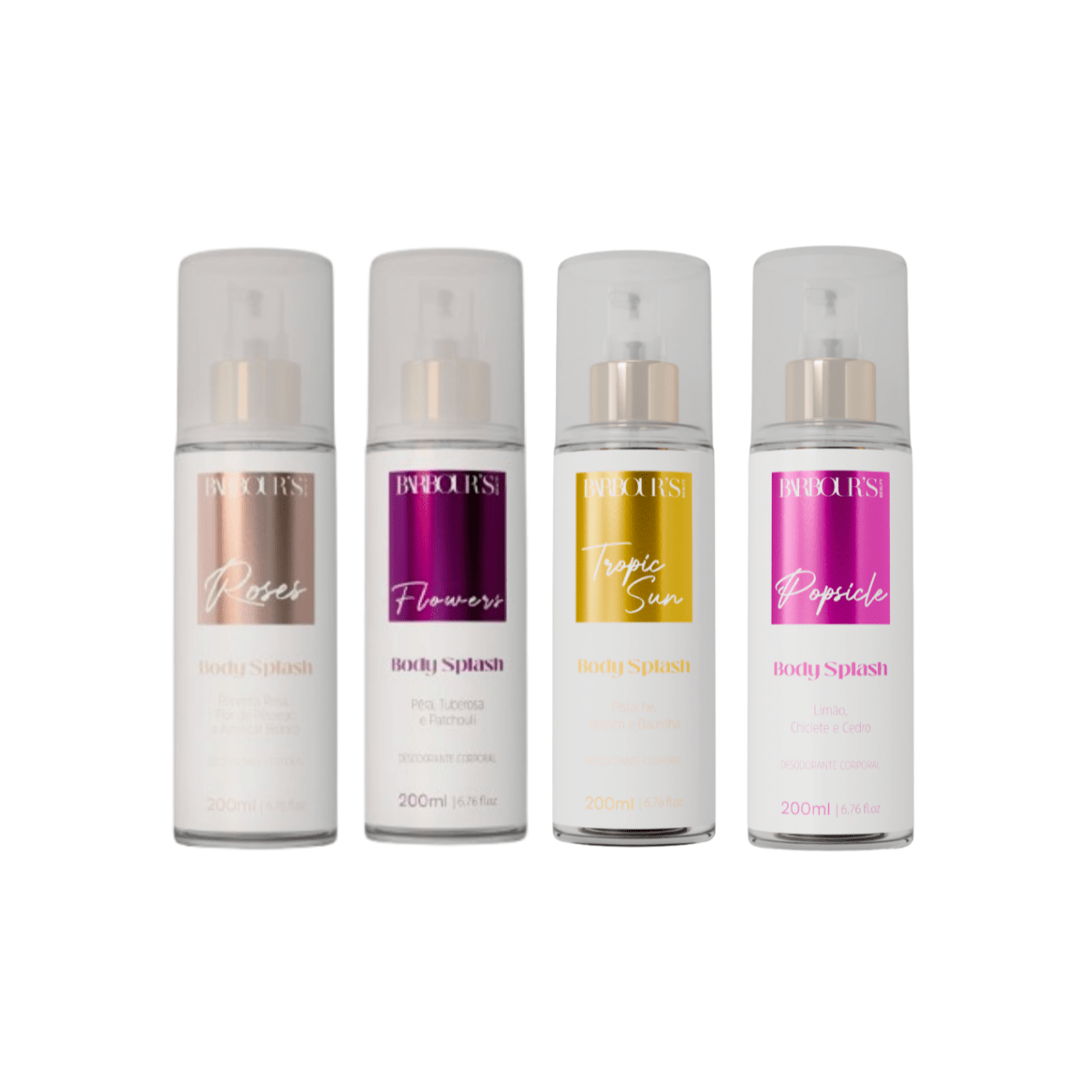 Kit 4 Body Splash Desodorante Colônia 200ml - Tropic Sun, Popsicle, Flowers e Roses