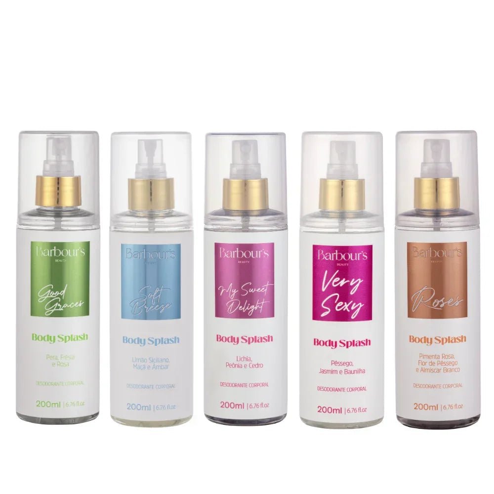 Kit 5 Body Splash Desodorante Colônia 200ml - Good Graces, Soft Breeze, My Sweet Delight, Very Sexy e Roses - Perfumes e Colónias KBB99120