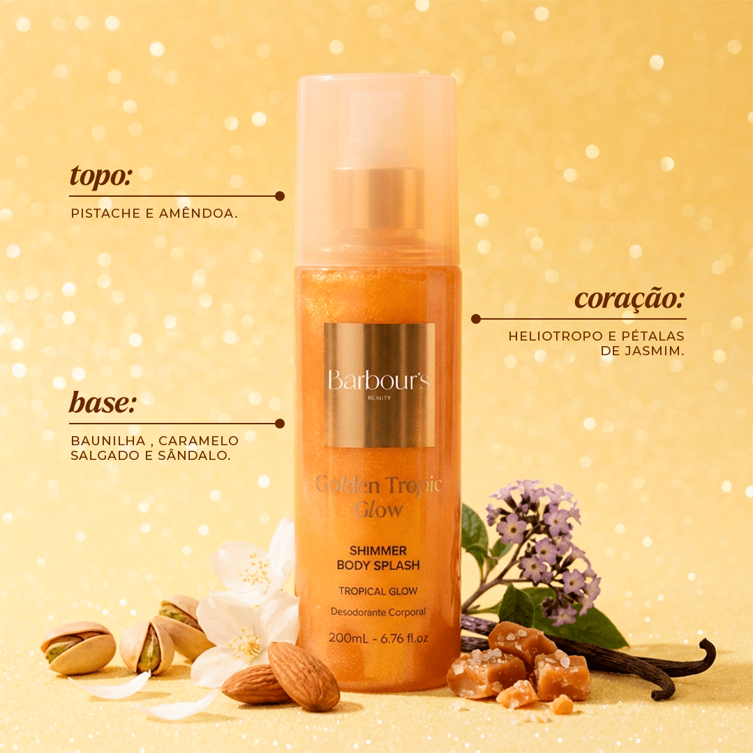 Kit 5 Body Splash Shimmer - Pink Sunset Shine, Blue Ocean Glow, Lavender Lagoon Glow, Moonlight Shimmer e Golden Tropic Glow