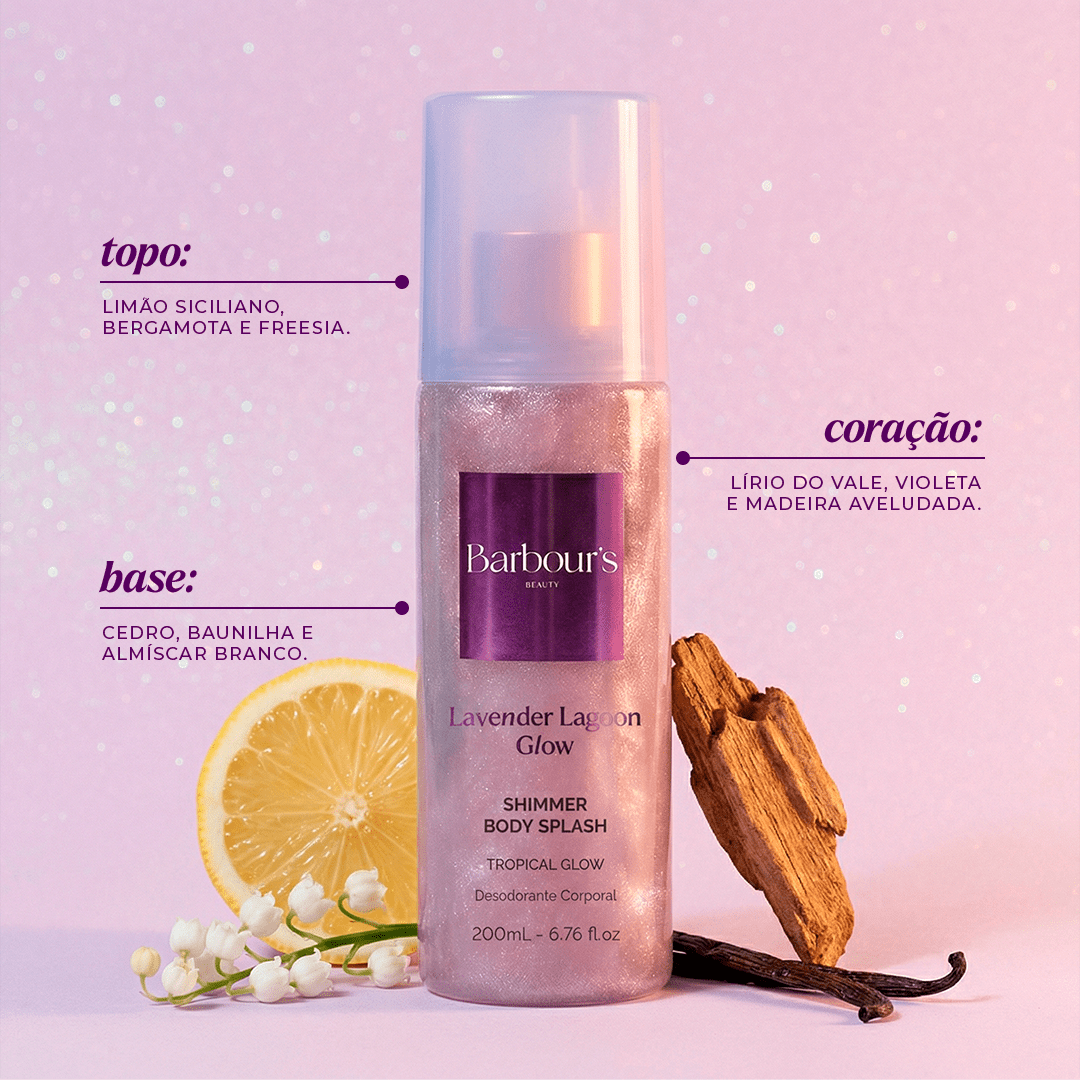 Kit 5 Body Splash Shimmer - Pink Sunset Shine, Blue Ocean Glow, Lavender Lagoon Glow, Moonlight Shimmer e Golden Tropic Glow