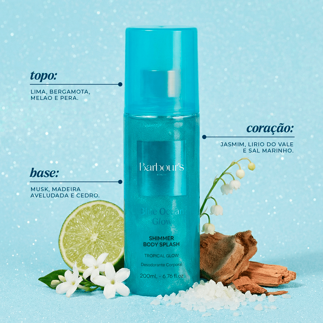 Kit 5 Body Splash Shimmer - Pink Sunset Shine, Blue Ocean Glow, Lavender Lagoon Glow, Moonlight Shimmer e Golden Tropic Glow