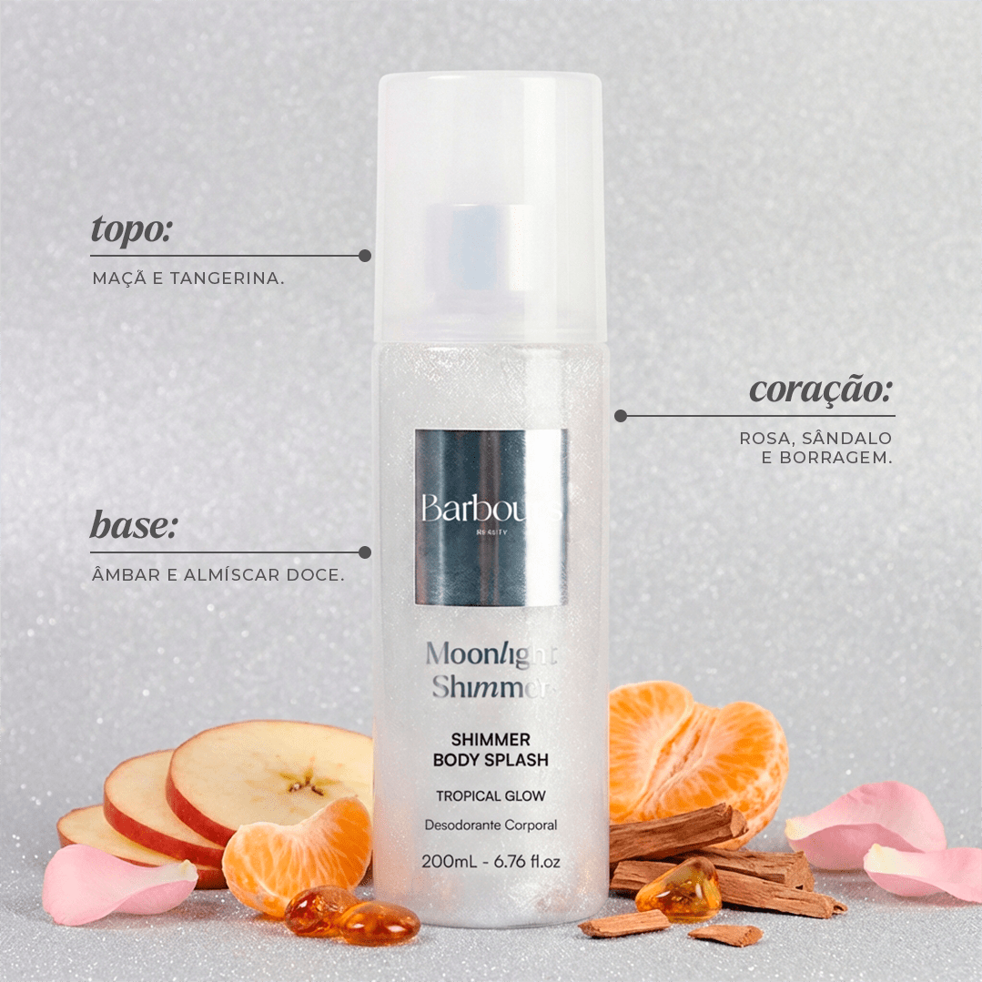 Kit 5 Body Splash Shimmer - Pink Sunset Shine, Blue Ocean Glow, Lavender Lagoon Glow, Moonlight Shimmer e Golden Tropic Glow