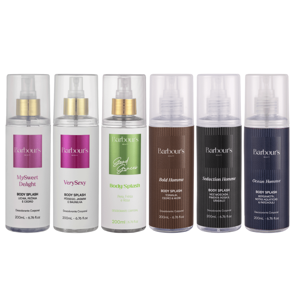 Kit 6 Body Splash Desodorante Colônia 200ml - My Sweet Delight, Very Sexy, Good Graces, Bold Homme, Seduction Homme e Ocean Homme - Perfumes e Colónias KBB99212