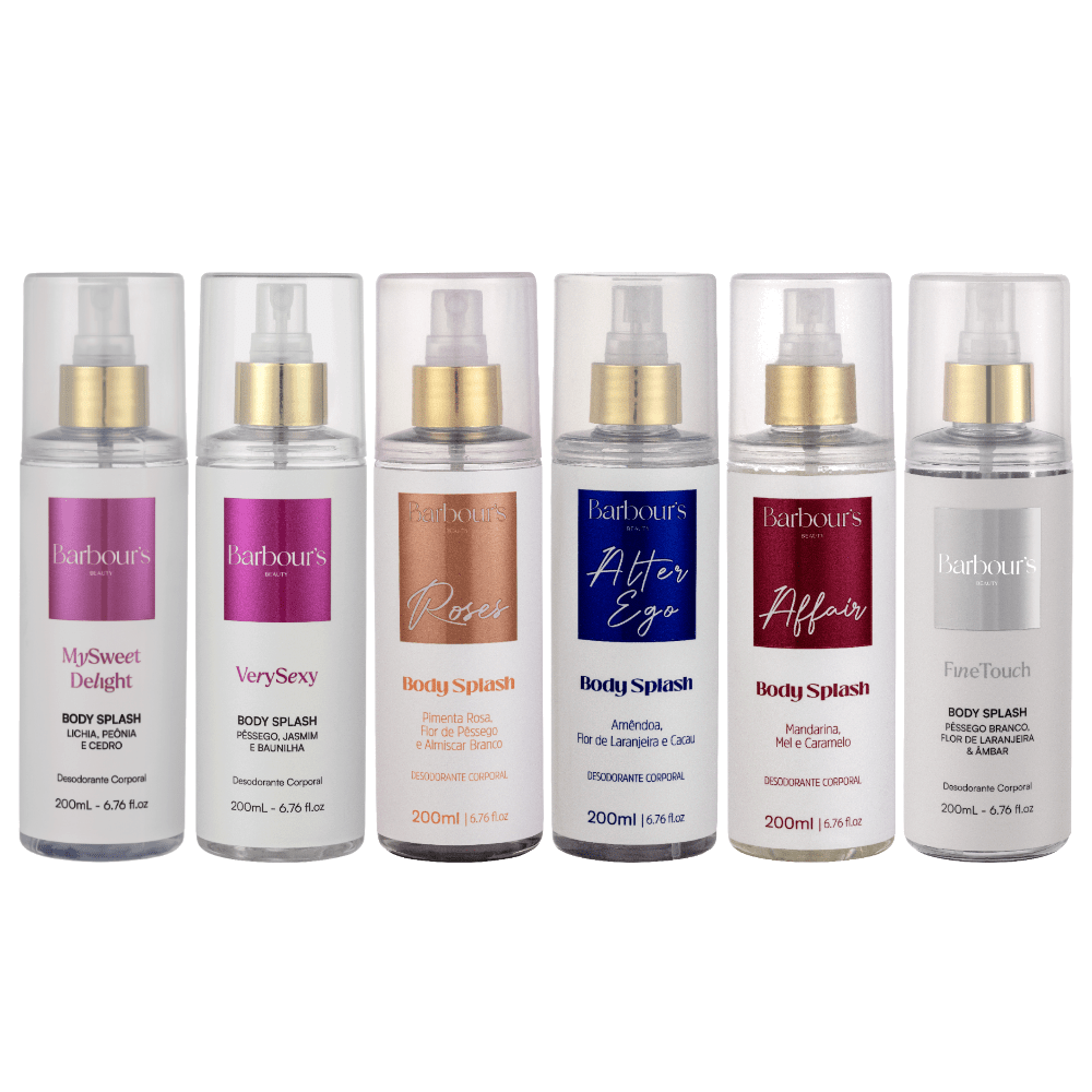 Kit 6 Body Splash Desodorante Colônia 200ml - My Sweet Delight, Very Sexy, Roses, Alter Ego, Affair, Fine Touch