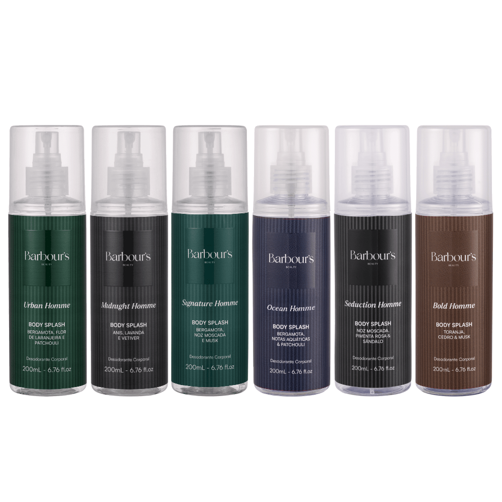 Kit 6 Body Splash Desodorante Colônia 200ml - Signature Homme, Midnight Homme, Urban Homme, Ocean Homme, Seduction Homme e Bold Homme - Perfumes e Colónias KBB99203