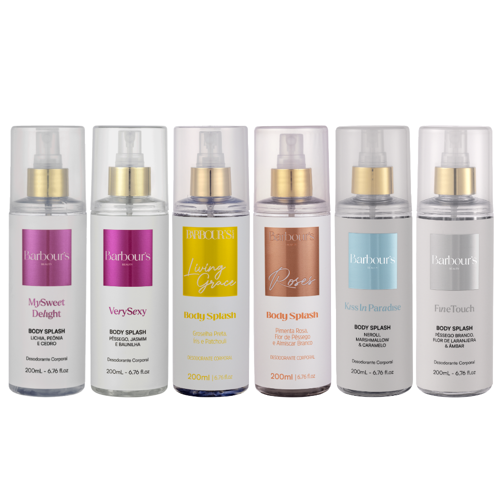 Kit 6 Body Splash Desodorante Colônia 200ml - My Sweet Delight, Very Sexy, Living Grace, Roses, Kiss In Paradise e Fine Touch