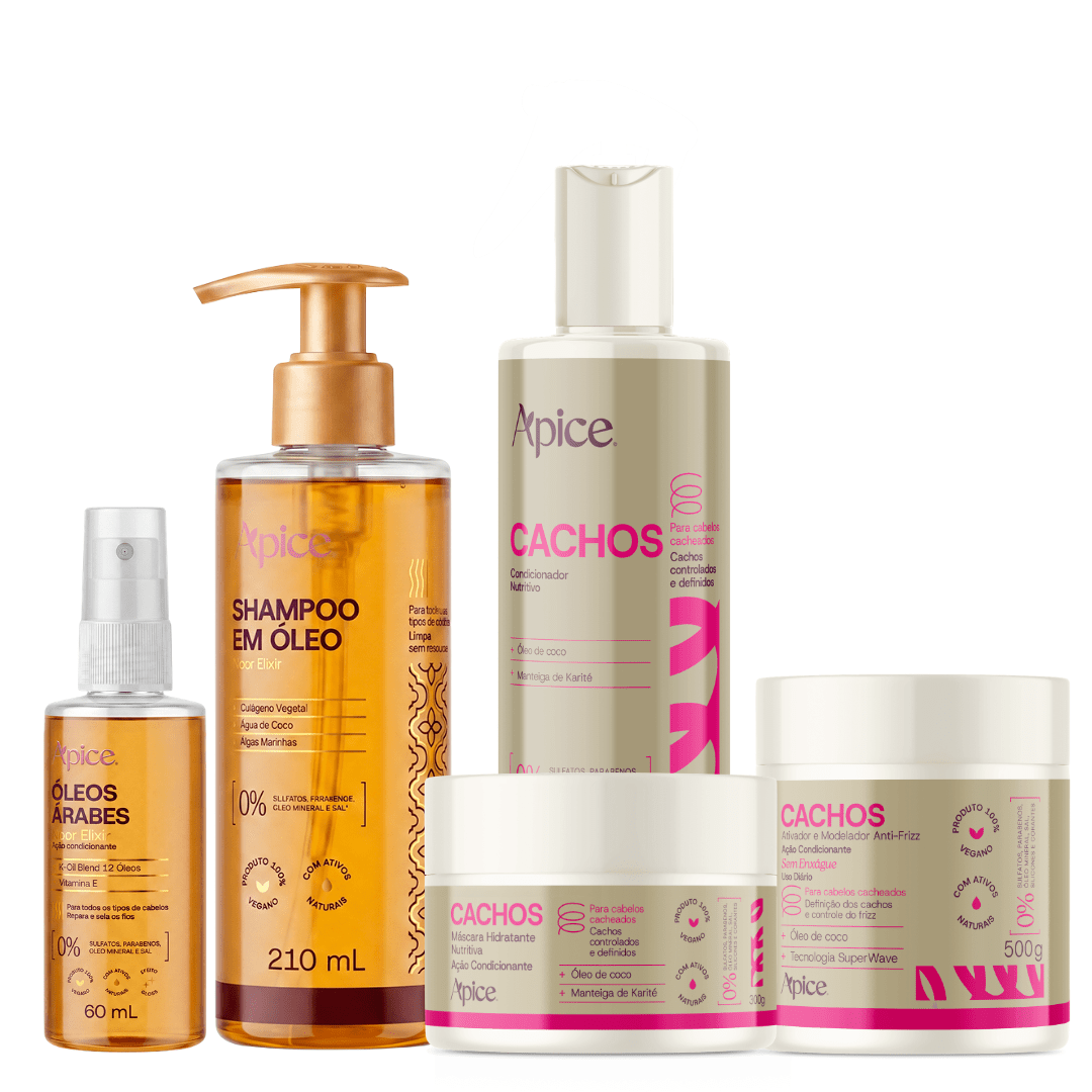 Kit Cachos Brilho Intenso - Shampoo em Óleo, Condicionador, Gelatina, Máscara e Ativador - Produtos para pentear o cabelo 46195