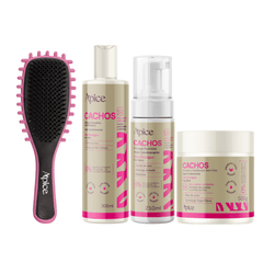 Kit Cachos Completo - Escova Rosa, Gelatina, Ativador e Mousse (4 ITENS)