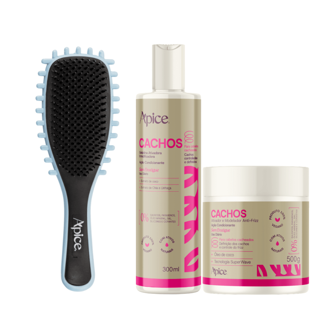 Kit Cachos Definição - Escova Azul, Gelatina e Ativador (3 ITENS) - Produtos para pentear o cabelo 46019
