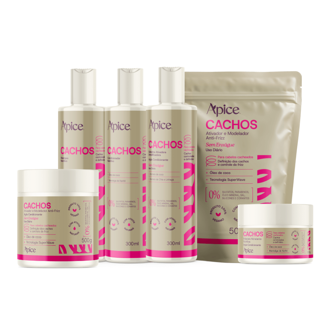 Kit Cachos Essence - Shampoo, Condicionador, Gelatina, Refil Ativador, Ativador e Máscara (6 ITENS) - Produtos para pentear o cabelo 20793