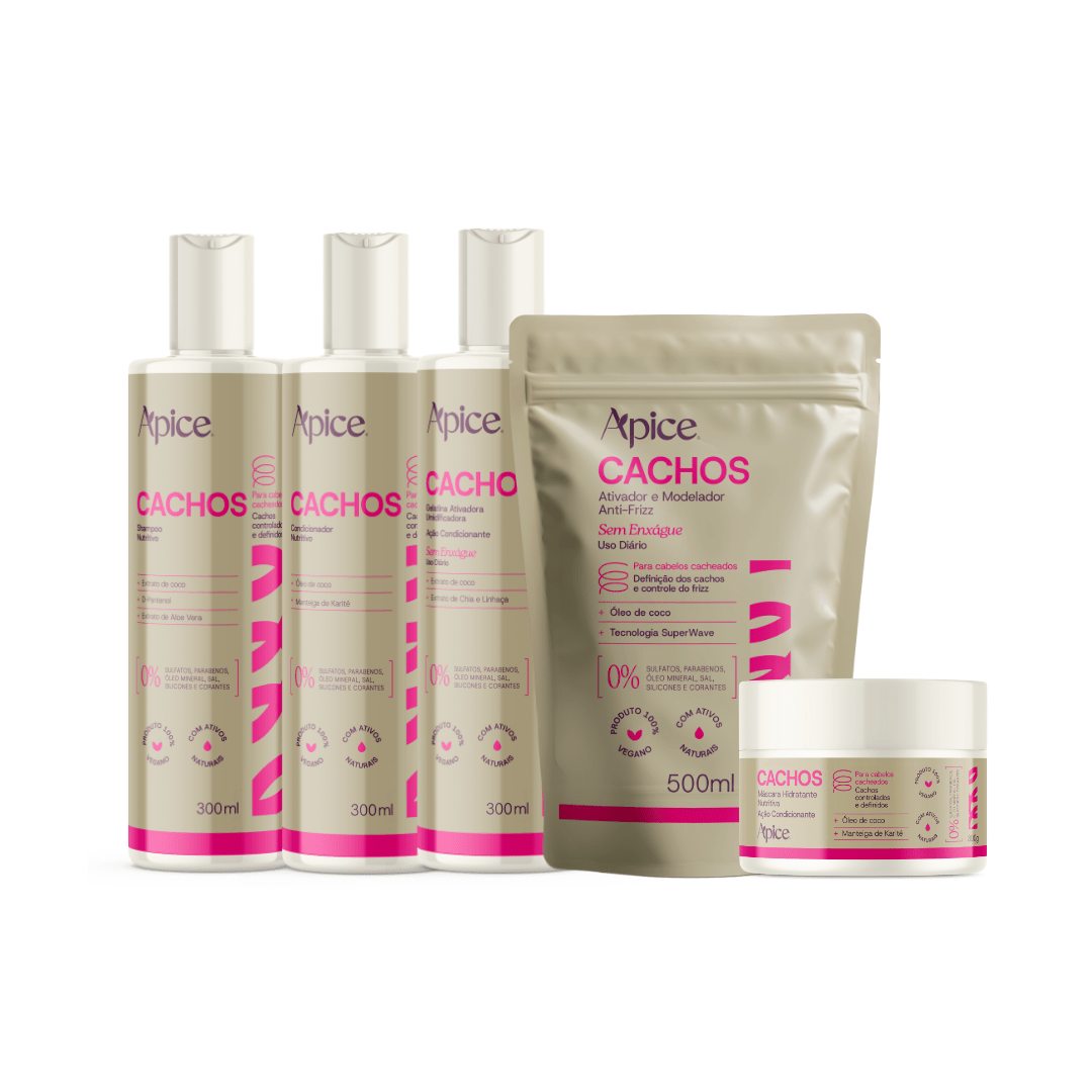 Kit Cachos Essence - Shampoo, Condicionador, Gelatina, Refil Ativador e Máscara (5 ITENS) - Produtos para pentear o cabelo 20789