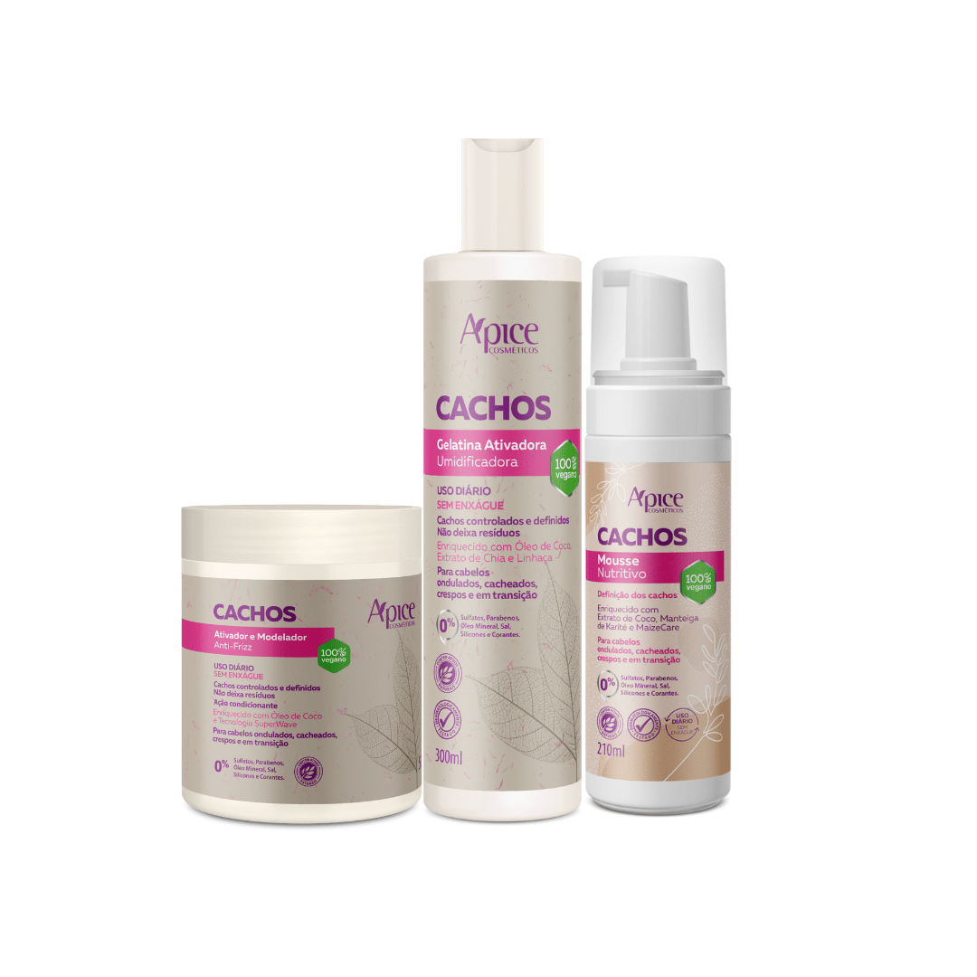 Kit Cachos Finalizadores - Ativador, Gelatina e Mousse (3 ITENS) - Produtos para pentear o cabelo 40134