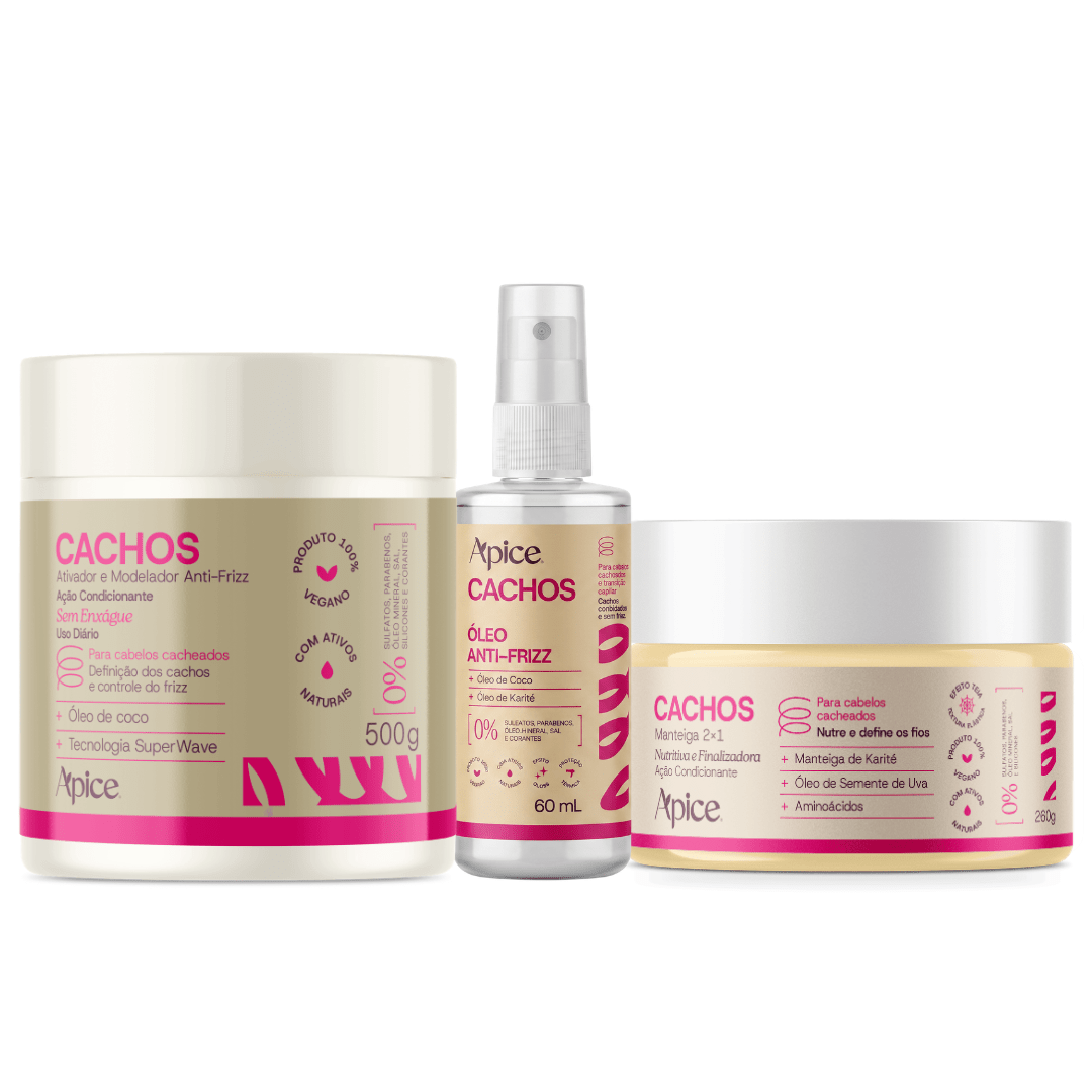 Kit Cachos - Manteiga, Ativador e Óleo (3 Itens) - Produtos para pentear o cabelo 