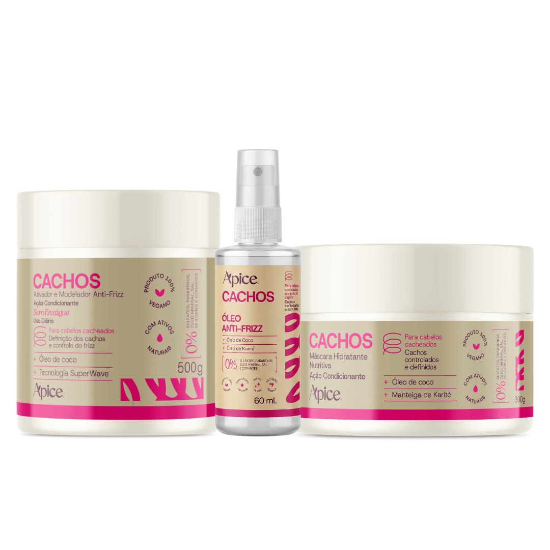 Kit Cachos - Máscara, Ativador e Óleo (3 Itens) - Produtos para pentear o cabelo 