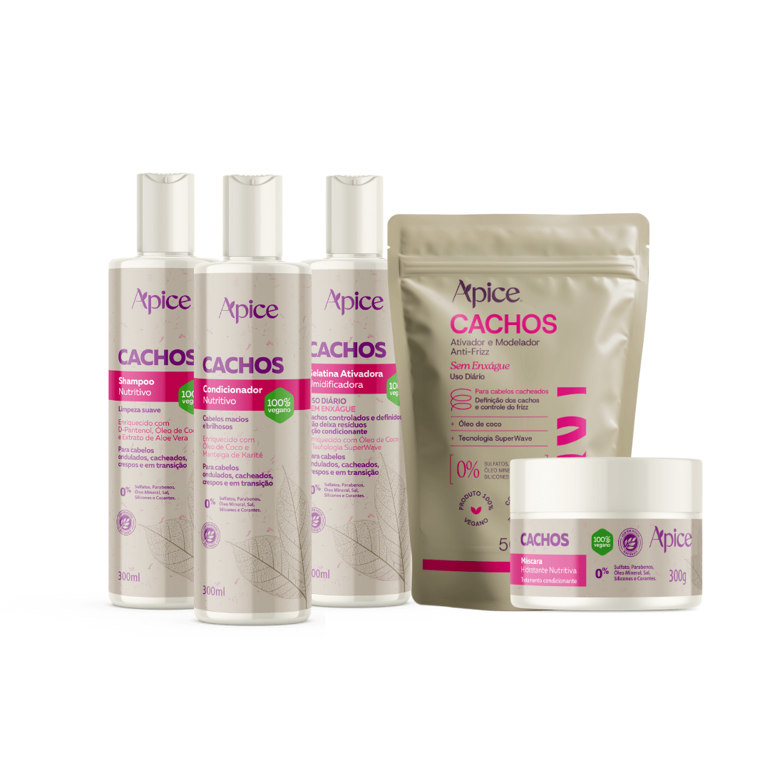 Kit Cachos - Shampoo, Condicionador, Gelatina, Máscara e Refil Ativador (5 ITENS) - Produtos para pentear o cabelo 20791
