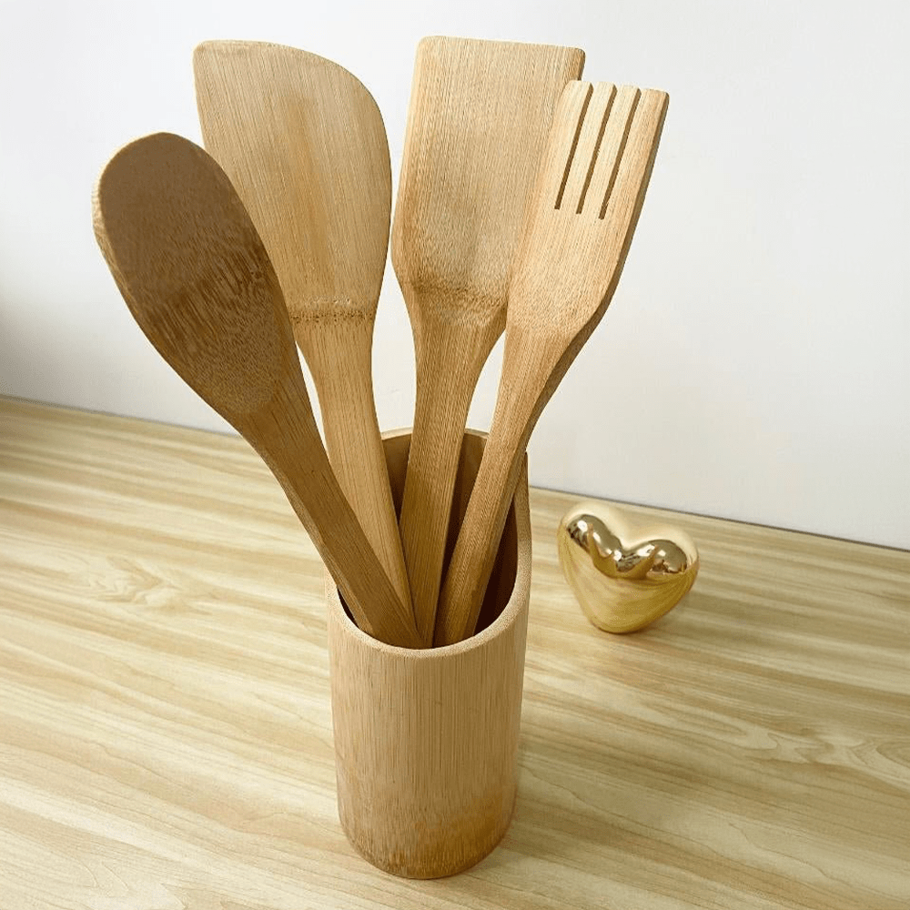 Kit Cozinha em Bambu com Suporte - 5 Peças