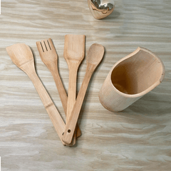 2x Kit Cozinha em Bambu com Suporte