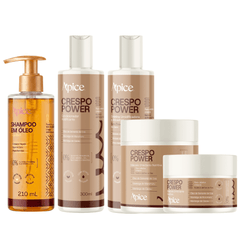 KIT CRESPO BRILHO INTACTO - Shampoo em Óleo, Condicionador, Gelatina, Máscara e Creme de Pentear